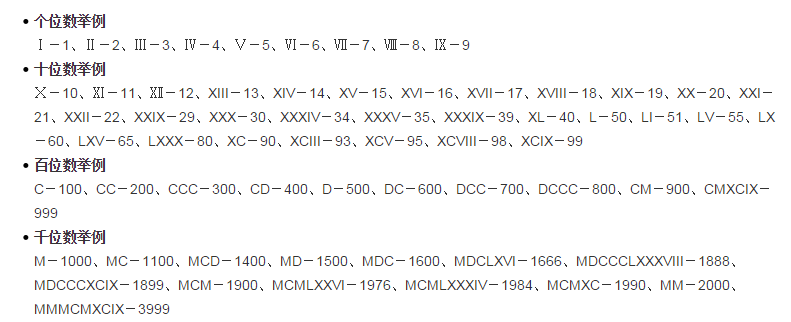 罗马数字对应举例