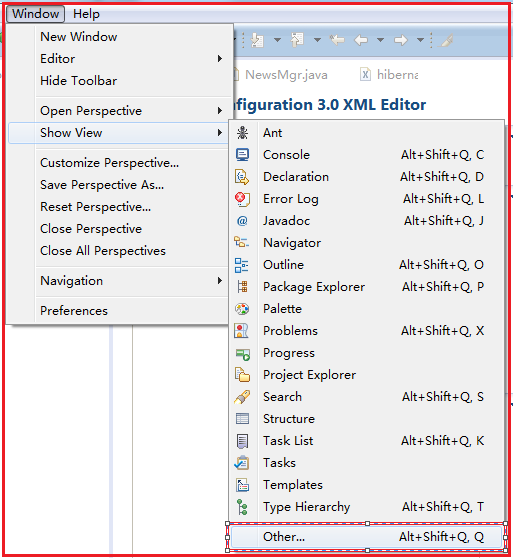 找到显示Hibernate Configuration视图的选项