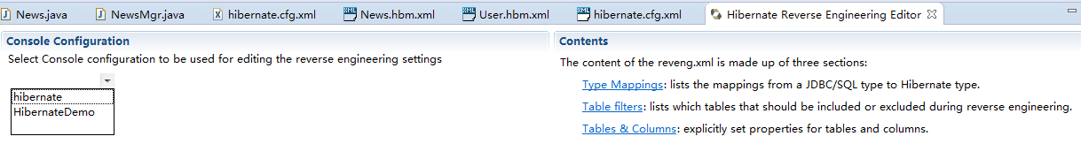 新建成功的hibernate.reveng.xml文件选择hibernate工程
