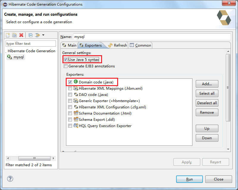 设置Hibernate code Generation Configurations配置信息