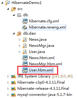 已经生成映射配置文件User.hbm.xml