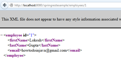Spring REST XML Example - REST API for get employee by id
