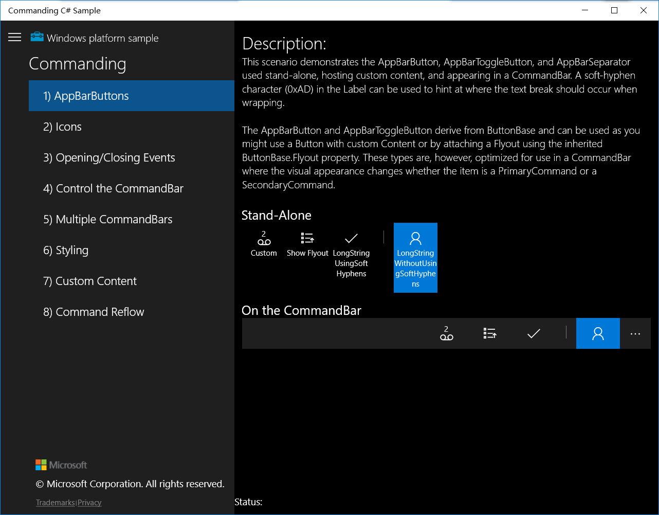 Windows-universal-samples-master XamlCommanding 运行界面