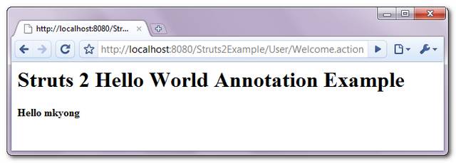 Struts 2 annotation welcome screen
