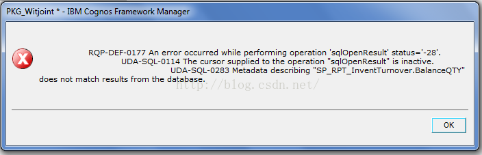 Cognos Error: Store Procedure Metadata Mismatch