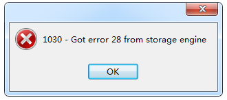 MySQL出现1030-Got error 28 from storage engine错误