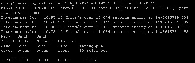 OpenWrt下使用netperf测试网络性能