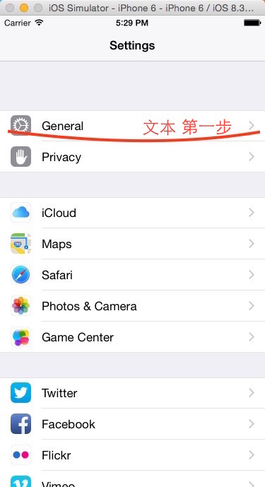 切换到模拟器设置下面 settings 点General