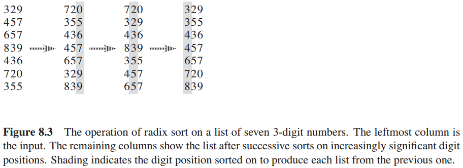 The show of the radix sort execution 