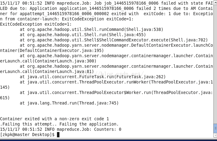 
			
				Container exited with a non-zero exit code 1 .Failing this attempt.. Failing the application.			
