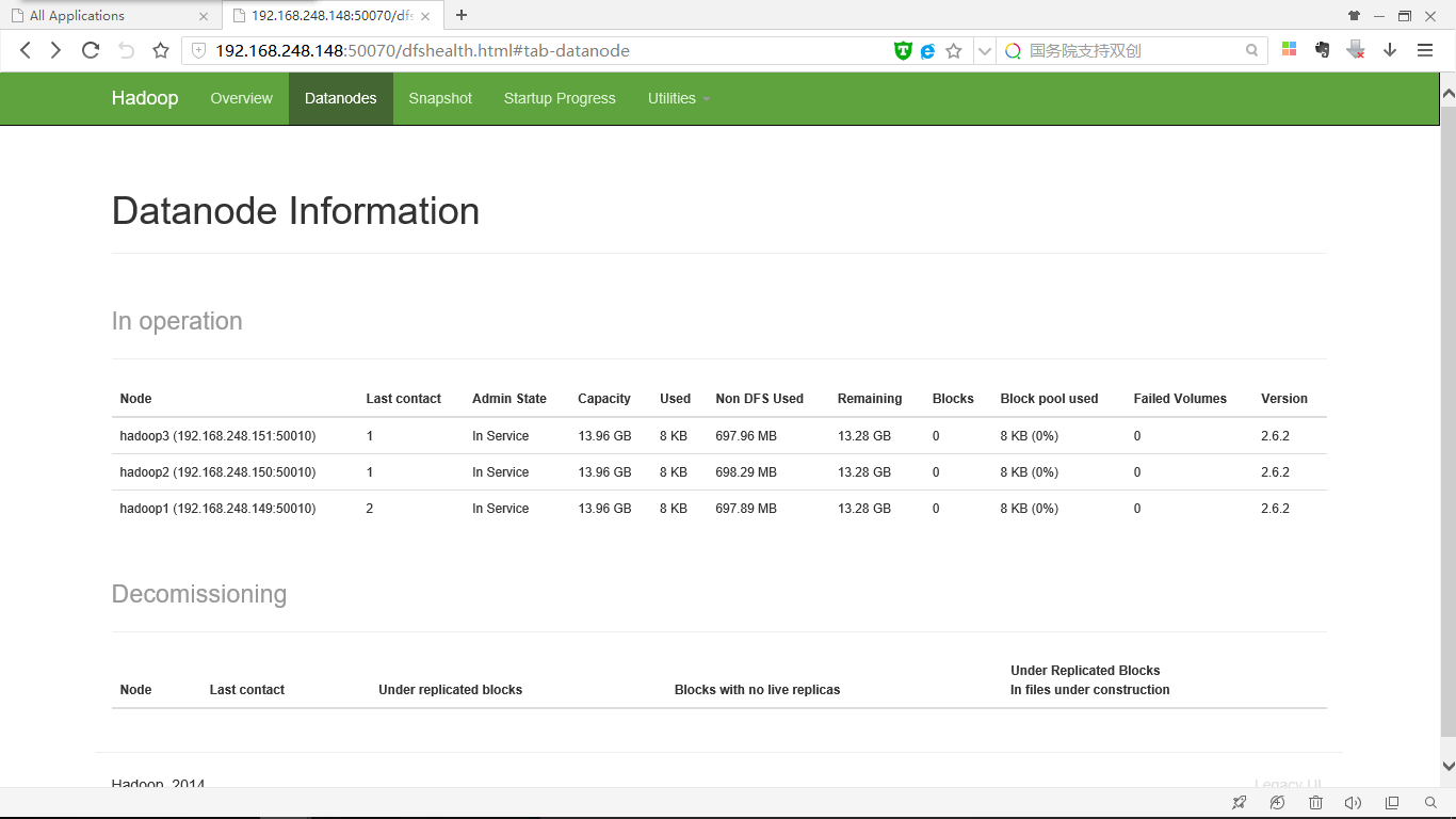 Hadoop dfshealth-Datanodes