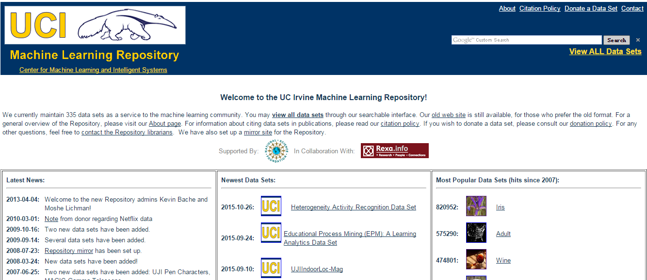 UCI数据集主页