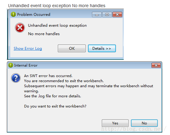 eclipse报错： Unhandled event loop exception No more handles