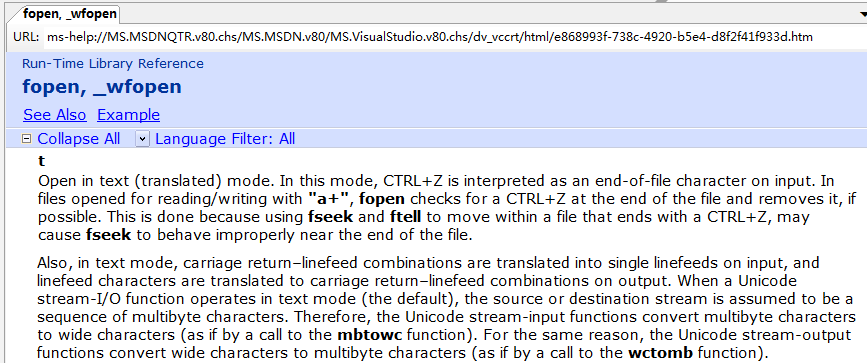 MSDN对fopen的说明