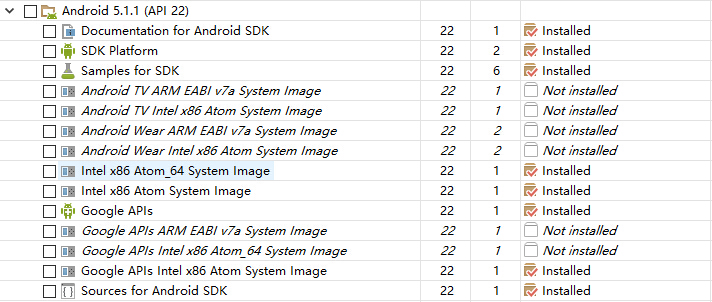 Android 5.1.1(API 22)下载的东西