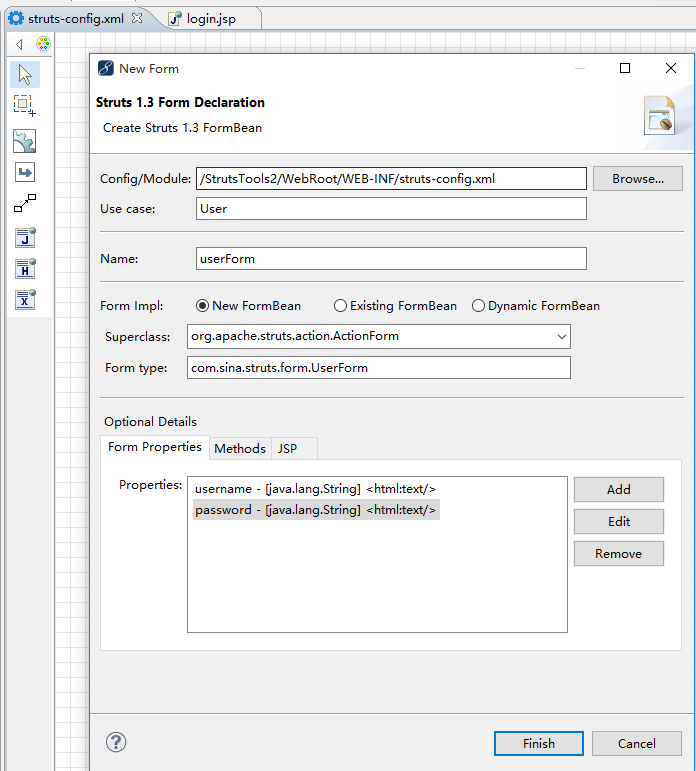 create struts form