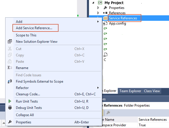 Right click Service References