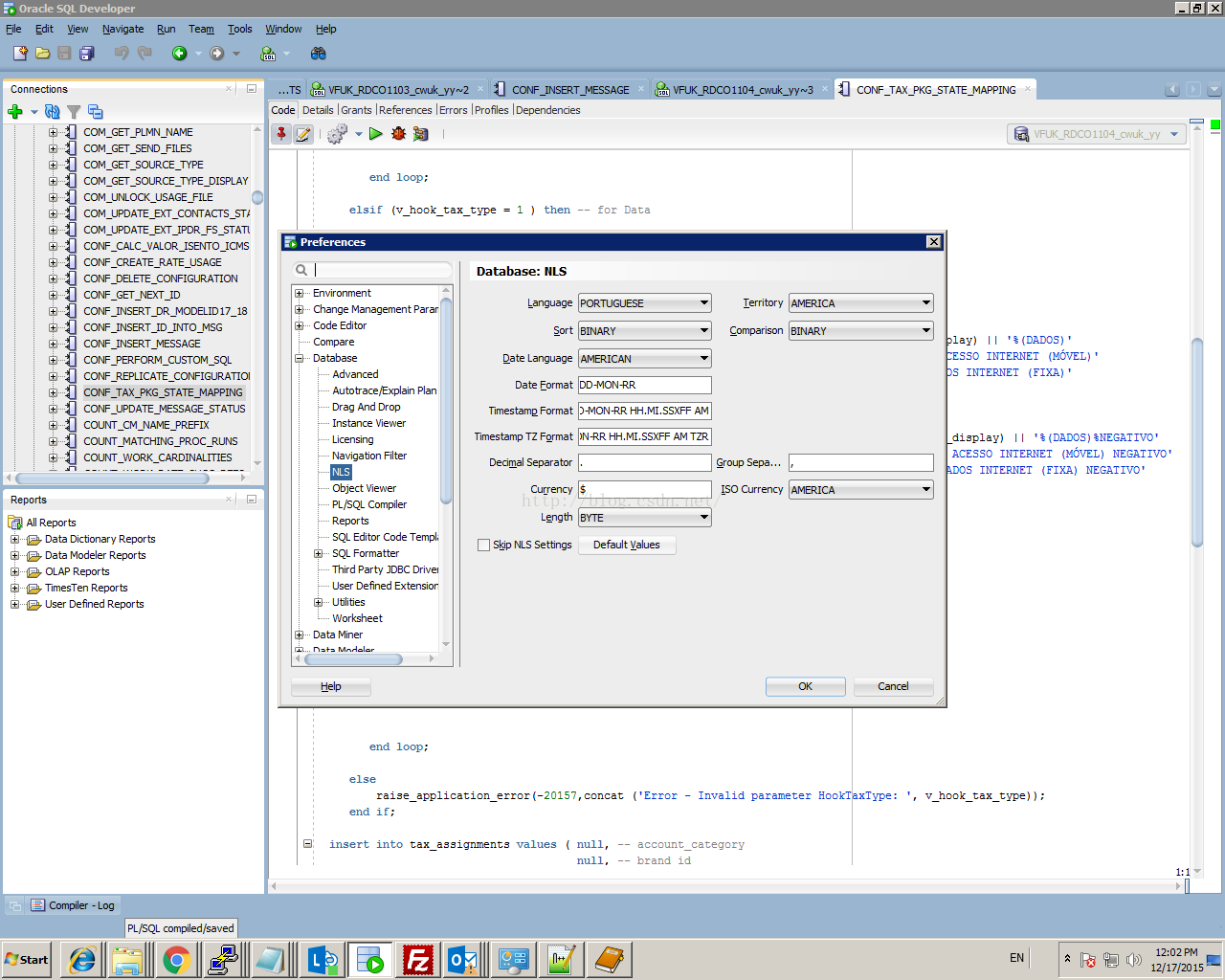 Как в oracle поменять nls lang