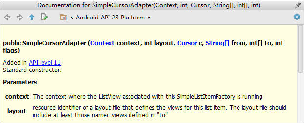 SimpleCursorAdapter构造方法的说明