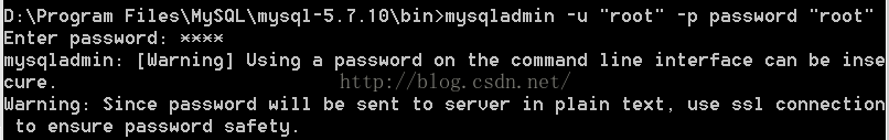 执行命令（修改MySQL默认密码为'root'）：mysqladmin -u 'root' -p password 'root'。