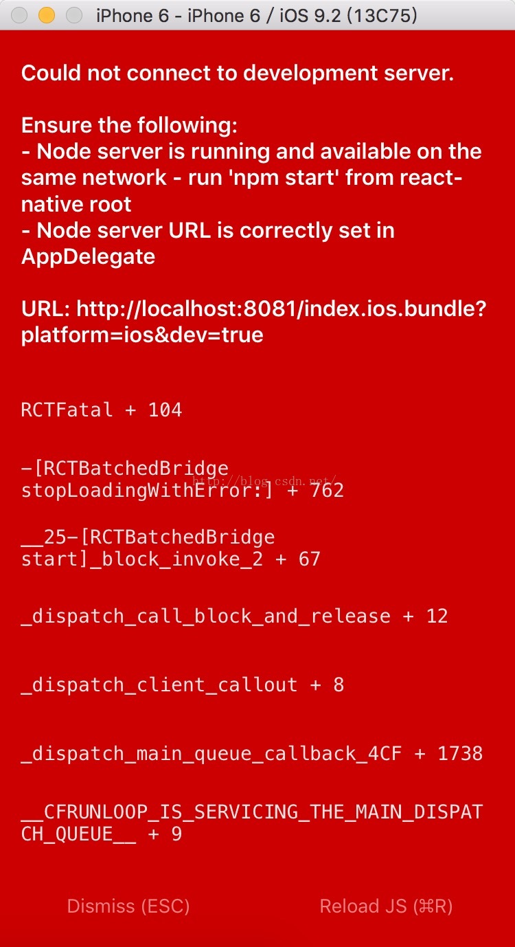 React Native iOS 之Could not connect to development server.