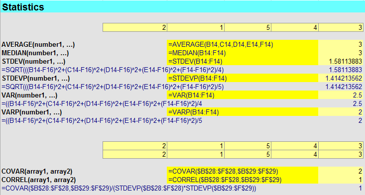 statistics function in execl