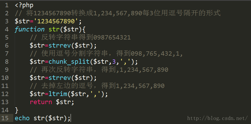 
			
				将1234567890转换成1,234,567,890每3位用逗号隔开的形式(百度)			