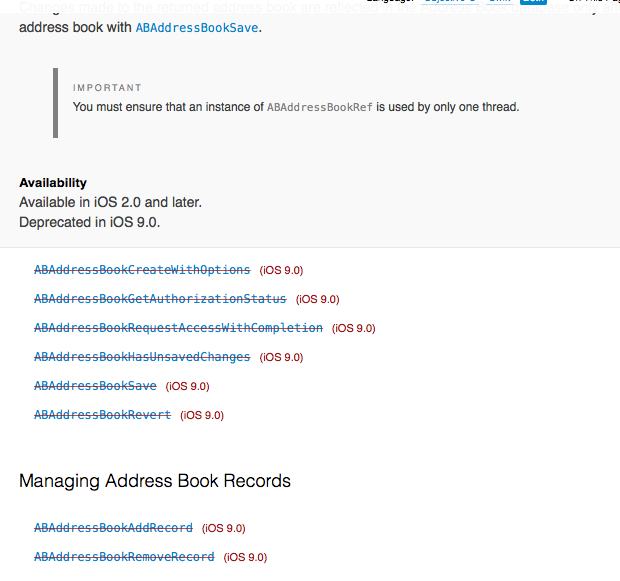 iOS9中关于地址簿ABAddressBookXXX之类方法被废弃的解决