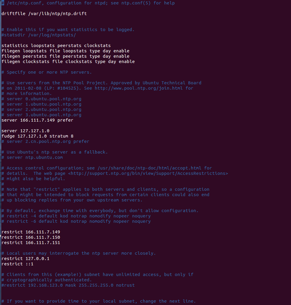 NTP server端/etc/ntp.conf配置