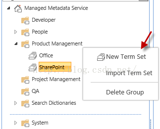 Machine generated alternative text:Mar.ged 、 ta 匕 Service > People P 〖 忑 u Management ， Office Project Man ” n It Search ， 〔 ， on ， > m ． ， New Term Set Import Term Set Delete Group 