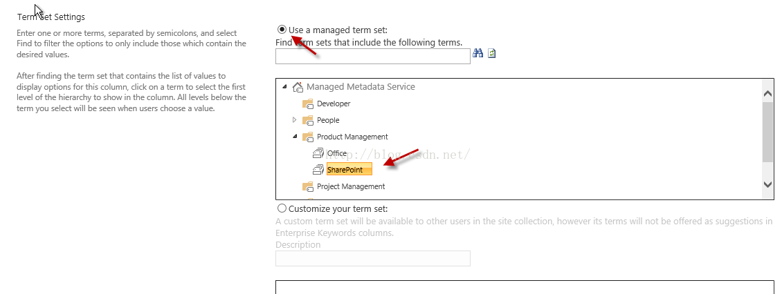 Machine generated alternative text:Settlngs Enter one or more terms, separated by mic on 习 and le 截 Find to filter the options to on ， include those which contain the desired values. After finding the term set that contains the list of values display options forthis 〔 0 mn click on term select the first level of the hierarchy to show in the column. All levels below the term you ： t will be seen when u 〔 h00 a value. use a managed term set: 区 that include the following terms. Managed Metadata Service > People Product Management Office 宿 口 Project M 鍆 ” n 已 It （ 〕 Customize your term set: 為 custom term set Will be 三 廳 匕 le to other users in the site collection, however its terms Will nat be offered suggestions in Enterprise Key.'"Drds columns. Descrlptlon 