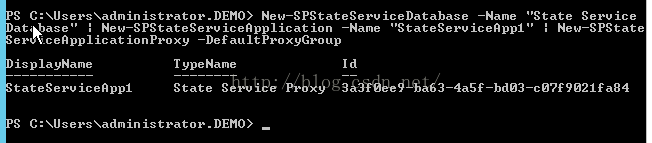 Machine generated alternative text:S C ： XU s e rs Xadm in is t rat 0 ， ． ． DEMO > Ne "—S PS t at e S e ru ic e Dat abas e —Name as e ' New—SPStateSeruiceRppIication —Name ceRppIicationProxy —DefaultPFOXYGroup t at e S e e Ne "—S PS t at e —c ø?f 9 ø21 f a84 —ba63 —4a5f —bdø3 T ypeName S t at e S e iC e Proxy 3 a3 f øe e 9 isplayName tateSeruiceRppI S C ： XU s e rs Xadm in is t rat 0 ， ． ． DEMO > 