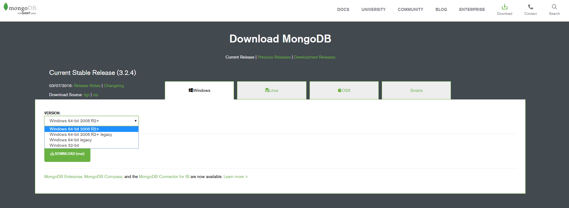 MongoDB Download Pages 