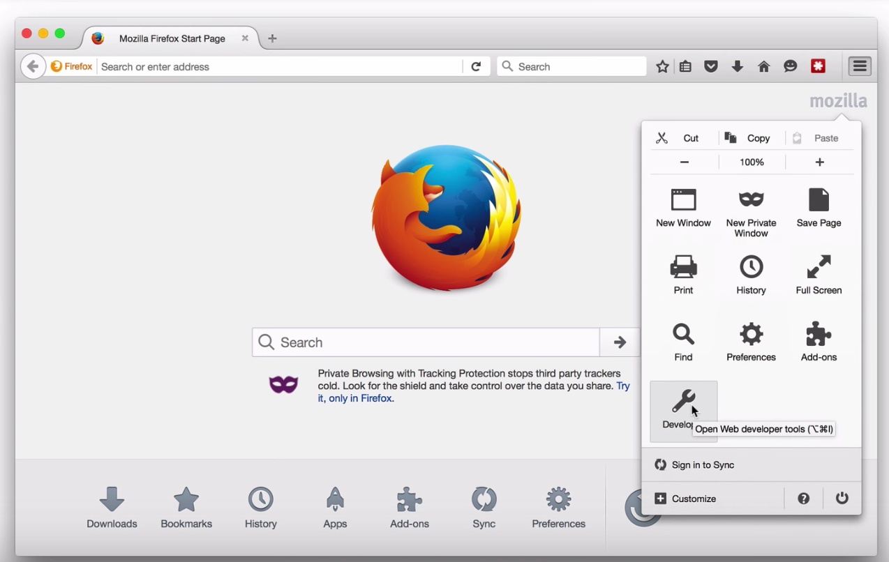 dev tool in firefox