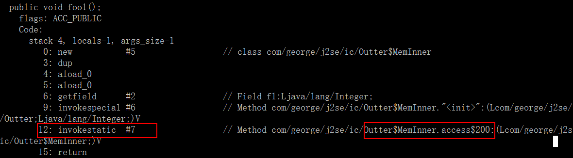 Outter.foo1()的部分字节码