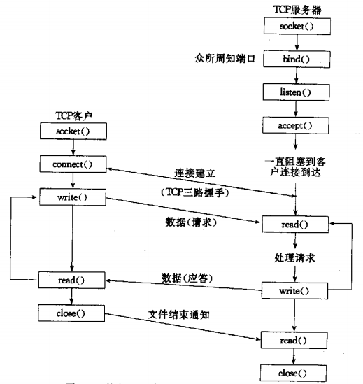 基本TCP客户/服务器程序的套接字函数