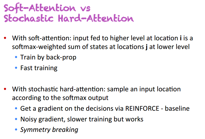 Soft Attention and Stochastic Hard Attention