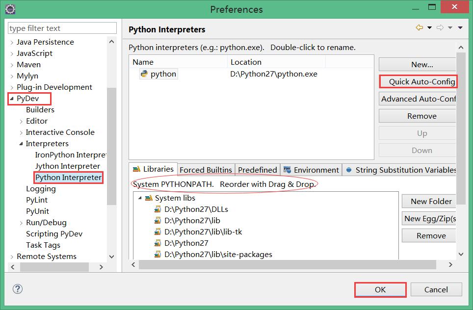 pydev interpreter configuration