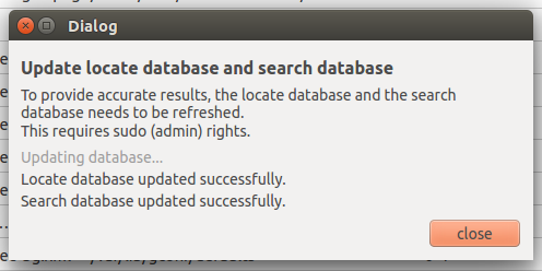 mlocate.db及用来查询的sqlite数据库均更新成功时的对话框