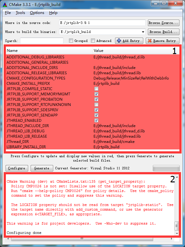 Windows 7（Win7）下Visual Studio 2012（VS2012）编译jrtplib与MinGW编译jrtplib