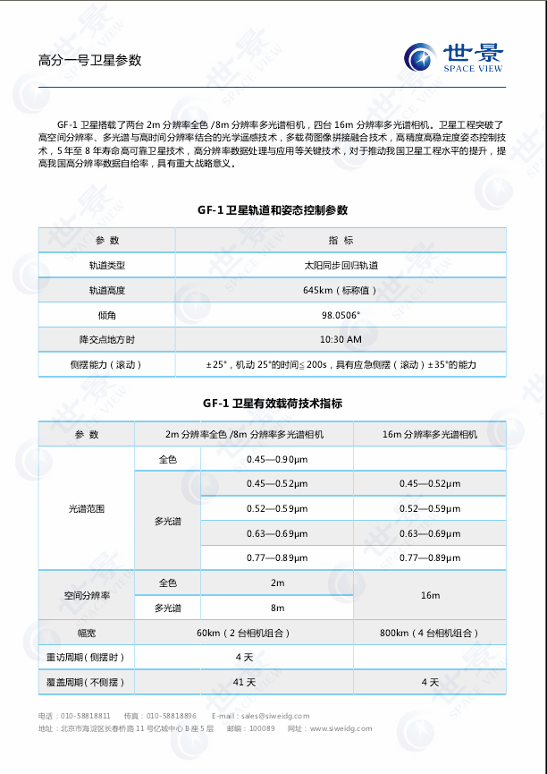 高分一号卫星参数