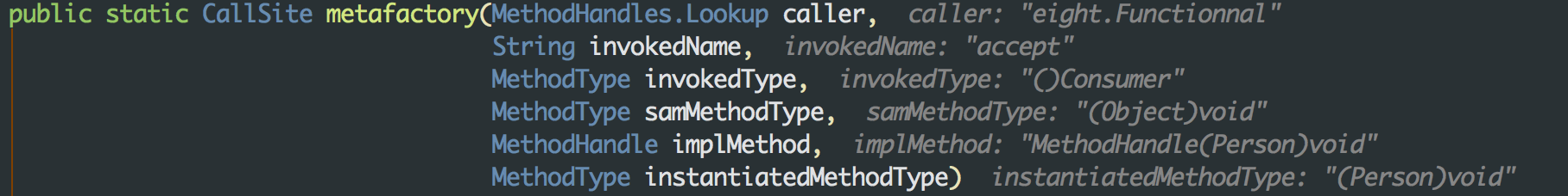 LambdaMetafactory.metafactory arguments