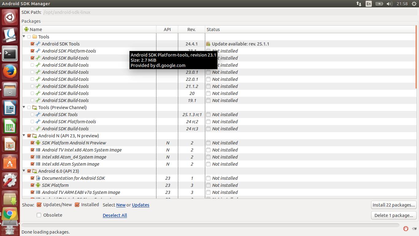 Android SDK Manager UI