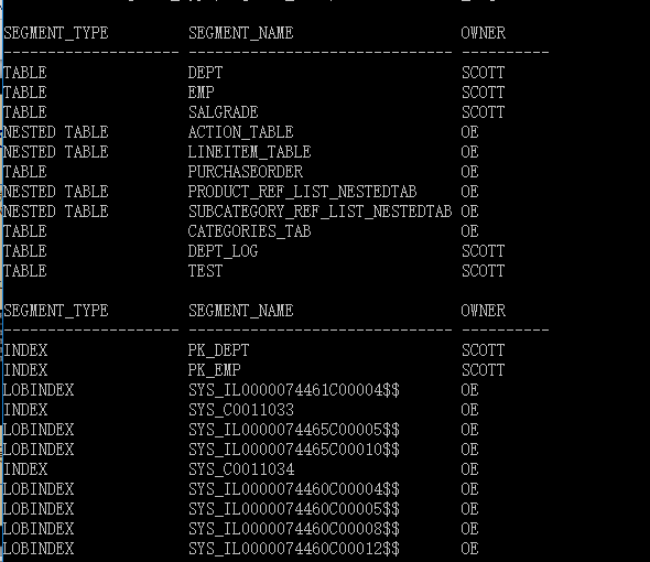 oracle查表空间名