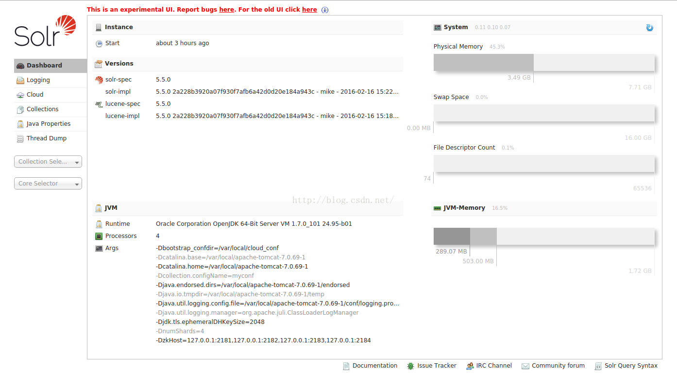 Solr 5.5.0 + tomcat 7.0.69 + zookeeper-3.4.6 Cloud部署