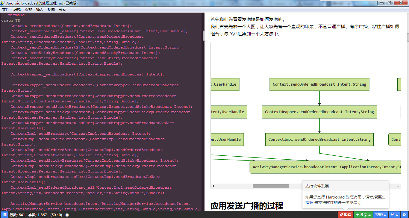 Haroopad工具直接在markdown中画流图