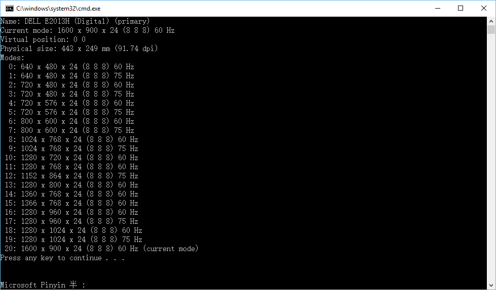 optional settings of video modes on my monitor