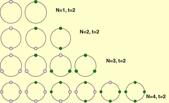 Fig. 1: Different types of necklace for t = 2 and different value of N