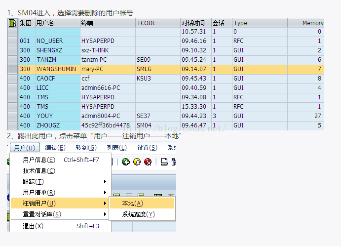 SAP直接踢人下线 SM04