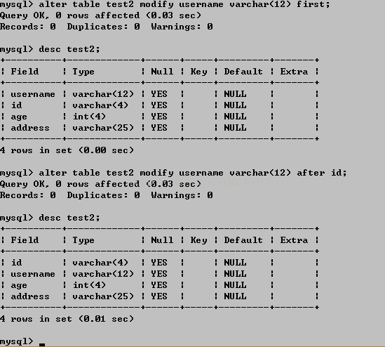 mysql常用基础操作语法（二）~~对表的增删改操作【命令行模式】